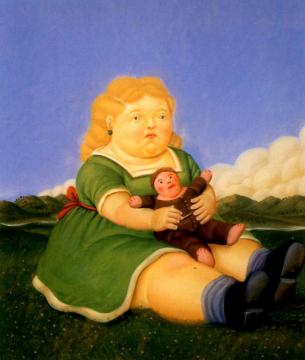 Girl with Puppet Artwork by Fernando Botero