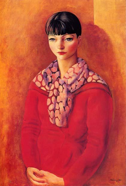 Kiki De Montparnasse In A Red Dress Artwork by Moise Kisling