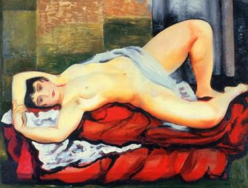 Nude Lying on a White Sheet Artwork by Moise Kisling