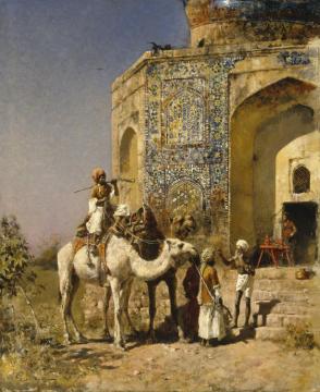 Old Blue-tiled Mosque, Outside Of Delhi, India Artwork by Edwin Lord Weeks