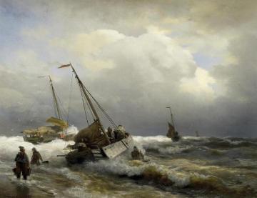 Inshore Fishermen In Rough Sea Artwork by Andreas Achenbach