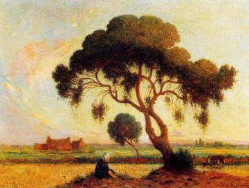 Breton Woman Seated under a Large Tree Artwork by Ferdinand du Puigaudeau