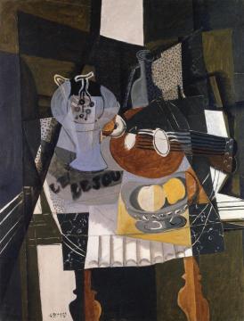 Still LIfe with Fruit Dish, Bottle and Mandolin Artwork by Georges Braque