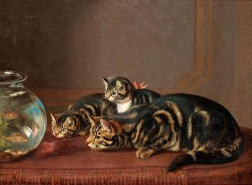 Cats by a fishbowl Artwork by Horatio Henry Couldery