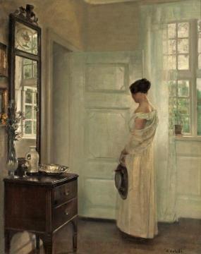 Woman In An Interior With A Mirror Artwork by Carl Vilhelm Holsoe