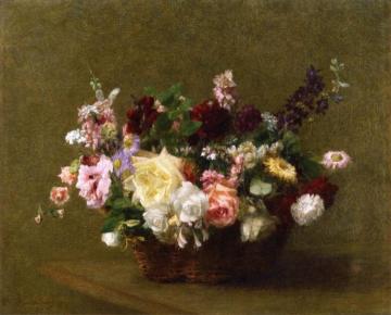 Basket of Mixed Flowers Artwork by Victoria Fantin-Latour
