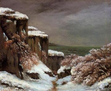 Cliffs by the Sea in the Snow Artwork by Gustave Courbet