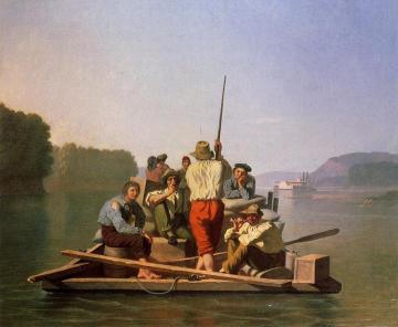 Lighter Relieving The Steamboat Aground Artwork by George Caleb Bingham