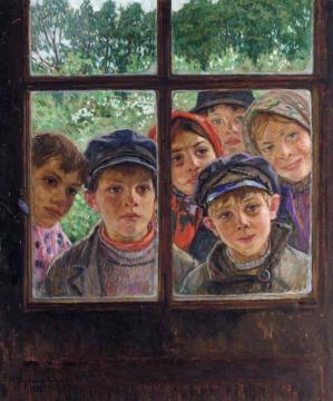 Children At The Window Artwork by Nikolai Petrovich Bogdanov-belsky