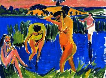 Vier Badende Artwork by Ernst Ludwig Kirchner