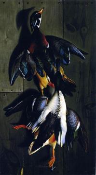Hanging Game: Wood Duck And Mallard Artwork by Hal Alexander Courtney Morrison