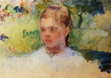 Girl's Head - Green Background Artwork by Mary Cassatt