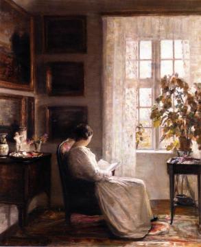 Reading In The Morning Light Artwork by Carl Vilhelm Holsoe