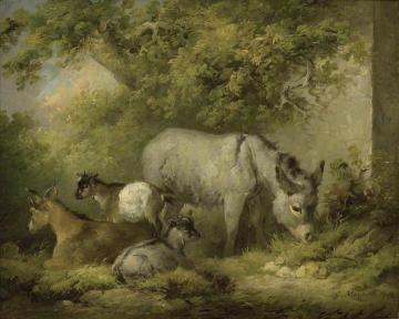 Farmyard Scene: A Donkey And Goats Artwork by George Morland