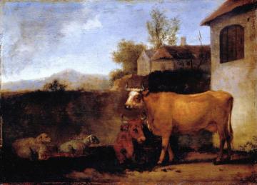 Cows and Sheep Artwork by Abraham van Calraet