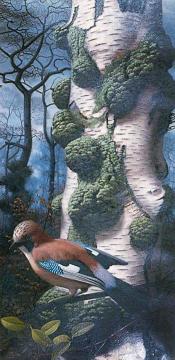 Jay in a Winter Woodland Artwork by Raymond Booth