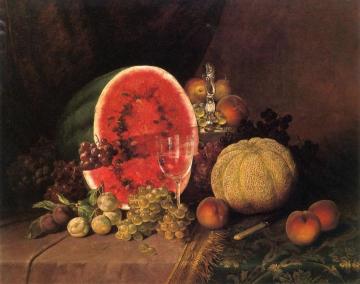 Still Life with Watermelon, Grapes, Peaches, Plums and Cantaloupe Artwork by William Mason Brown