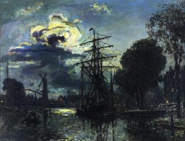 Canal in the Moonlight Artwork by Johan Berthold Jongkind