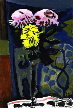 Three Chrysanthemums In A Tall Vase Artwork by Cuno Amiet