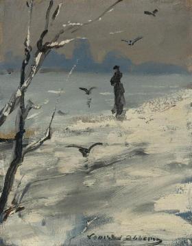 Elegant Woman On A Winter's Walk Artwork by Louise Abbema