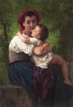 The LIttle Hug Artwork by William Adolphe Bouguereau