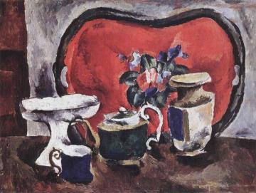 Still Life with a red tray Artwork by Pyotr Konchalovsky