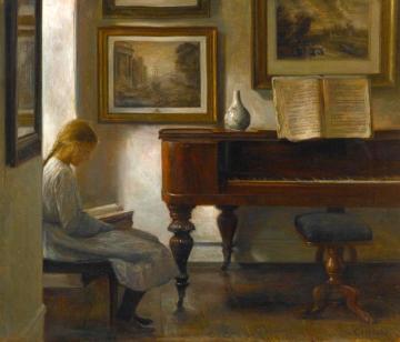 Girl in an Interior Artwork by Carl Vilhelm Holsoe