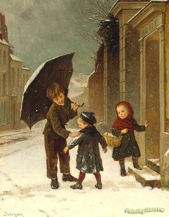 In Time For School Artwork by Théophile-Emmanuel Duverger