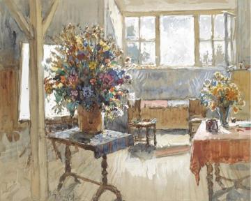 Interior with a Bouquet of Summer Flowers Artwork by Konstantin Gorbatov