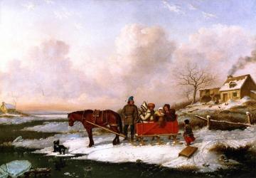 Hebitant Sleigh, View near the Canada Line Artwork by Cornelius Krieghoff
