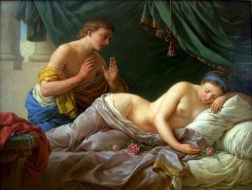 Young Woman Sleeping On A Bed Of Roses Artwork by Louis Jean François Lagrenée