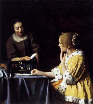 Lady With Her Maidservant Holding A Letter Artwork by Johannes Vermeer
