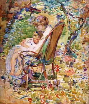 Mother And Child In A Garden, France Artwork by Alice Schille