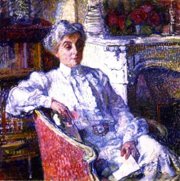 Maria van Rysselberghe in front of the Fire Artwork by Theo van Rysselberghe