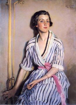 Louie in Striped Dress Artwork by Wilfred Gabriel De Glehn