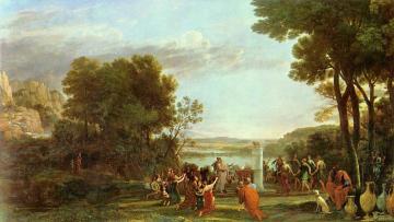 Landscape with the worship of the golden calf Artwork by Claude Lorrain