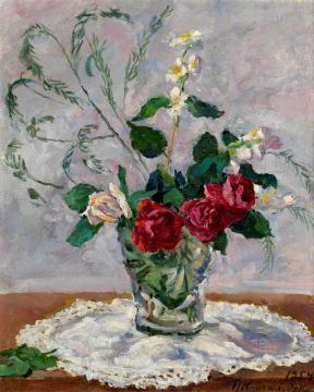 Still Life with Roses, Jasmine and Asparagus Artwork by Pyotr Konchalovsky