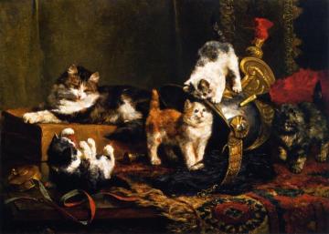 Playful Kittens Artwork by Charles van den Eycken