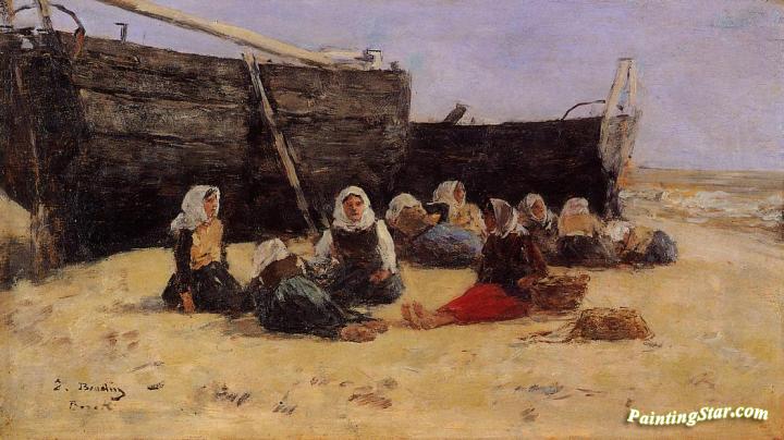 Fishwomen Seated on the Beach at Berck Artwork by Eugène-Louis Boudin