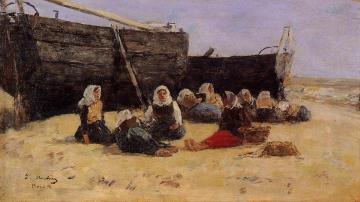 Fishwomen Seated on the Beach at Berck Artwork by Eugène-Louis Boudin