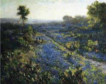 Field Of Texas Bluebonnets And Prickly Pear Cacti Artwork by Julian Onderdonk