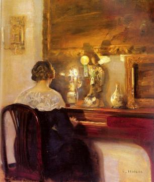 A Lady Playing the Spinet Artwork by Carl Vilhelm Holsoe