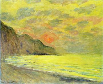 Sunset, Foggy Weather, Pourville Artwork by Claude Oscar Monet