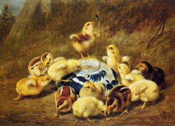 Chicks and Delft Bowl Artwork by Arthur Fitzwilliam Tait