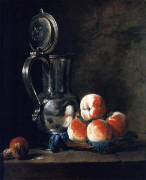 Pewter Jug with Basket of Peaches, Plums and Walnuts Artwork by Jean-Baptiste-Simeon Chardin