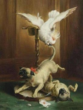 Parrot and Pugs Artwork by Carl Reichert