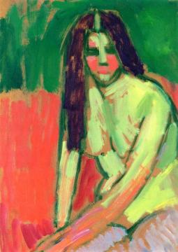 Half-Nude Figure with Long Hair Sitting Bent Artwork by Alexej Jawlensky