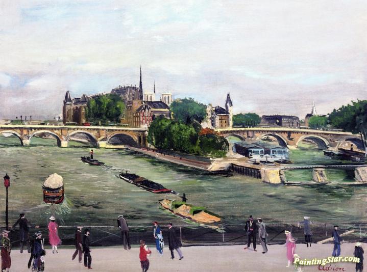 The Pont Neuf and the Ile de la Cite, Paris Artwork by Lucien Adrion