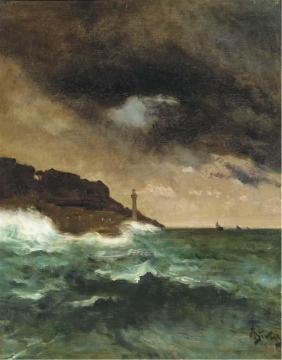 Lighthouse At Dusk Artwork by Alfred Stevens