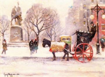Entrance To Central Park, Winter Artwork by Guy Wiggins